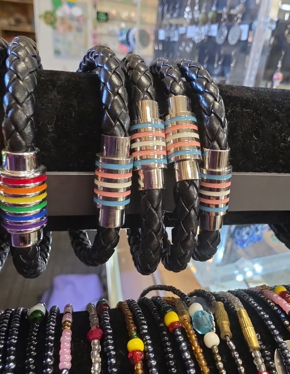 TRANS Black Braided Leather Bracelet- Magnetic Clasp